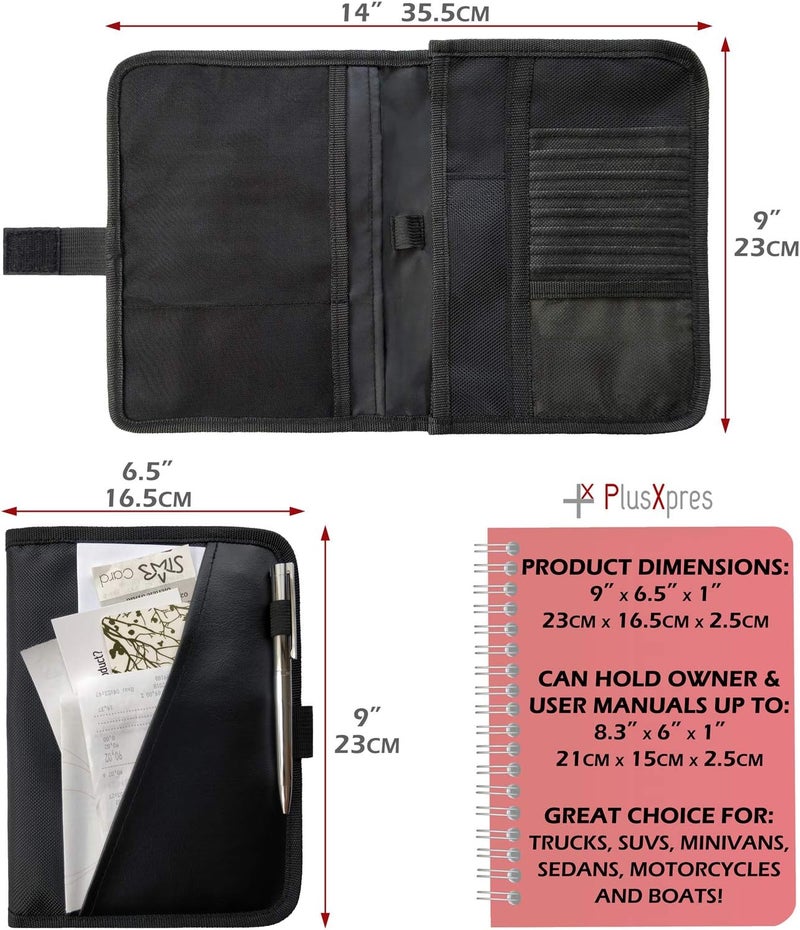 PlusXpres Glove Box Compartment Organizer - Car Document Holder - Owner Manual Case Pouch - Vehicle Storage Wallet for Registration & Insurance Card - Premium Auto Paperwork Holder - Log Book included - Black - Image 4